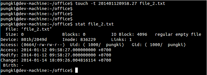 Touch using -t option