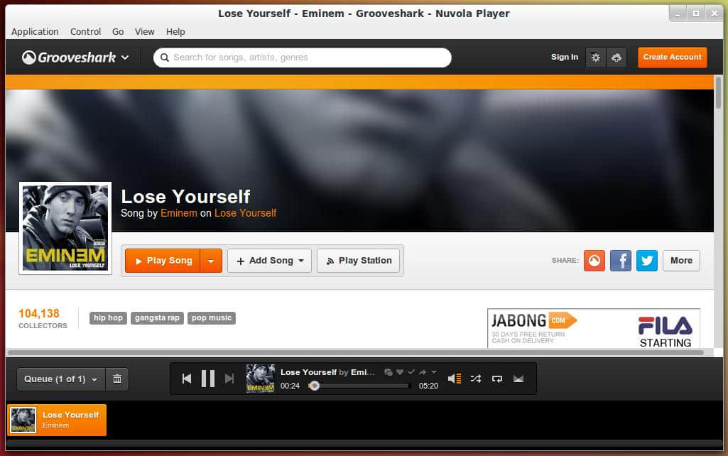 Grooveshark Playing Music