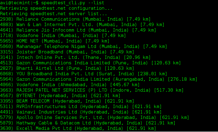 Check Speedtest.net Servers