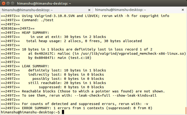 cw memcheck output