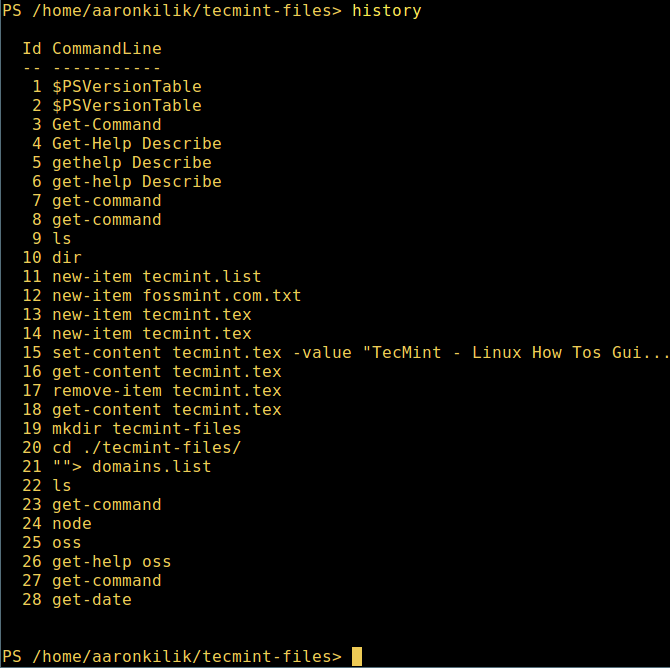 List Powershell Commands History