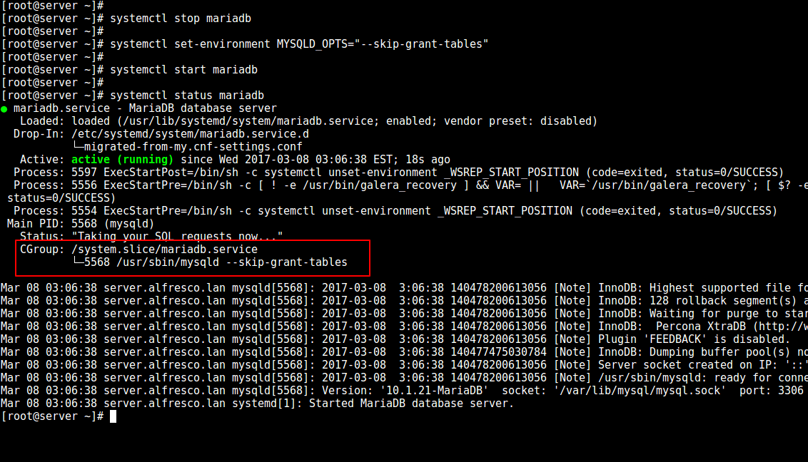 Start MySQL/MariaDB with Skip Tables