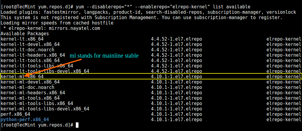 Yum - Find Available Kernel Versions