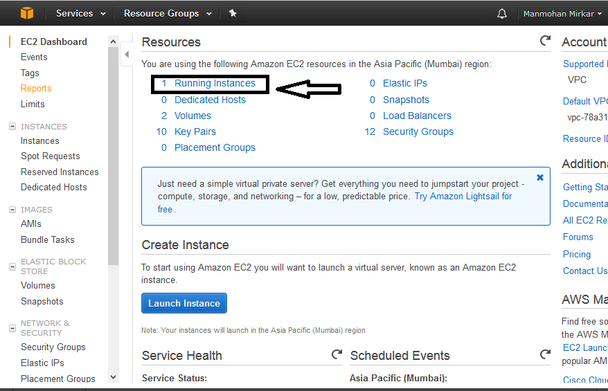 Go to the running EC2 instance