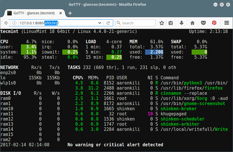 Gotty Random URL for Glances Linux Monitoring