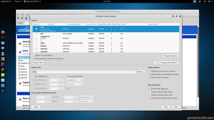 Wireshark’s capture configuration