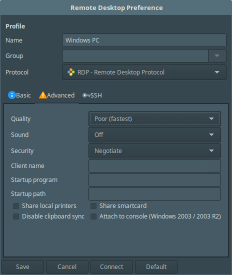 Remmina Advance Desktop Settings