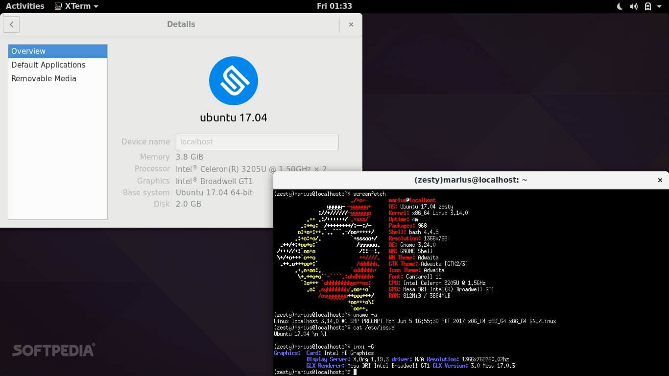 Ubuntu 17.04 with GNOME 3.24 running on Acer Chromebook 11 (C740)