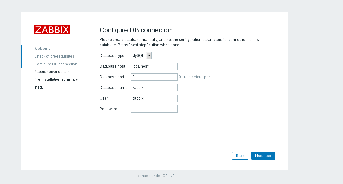 Zabbix MySQL configuration