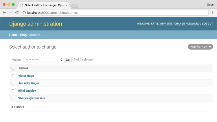 Authors list in Django Admin