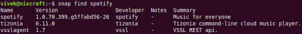 snap search for spotify app command