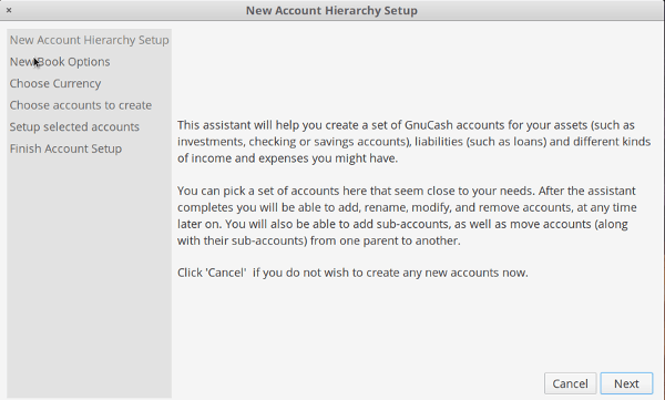 GnuCash new account setup