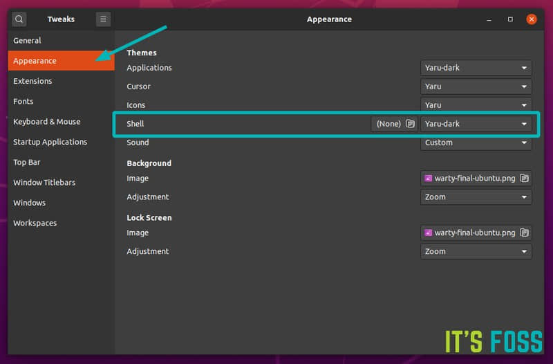 Enable Yaru Dark Shell Theme in Ubuntu