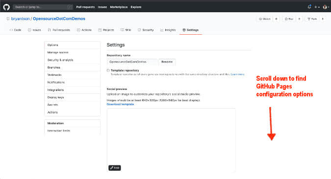 GitHub Pages settings