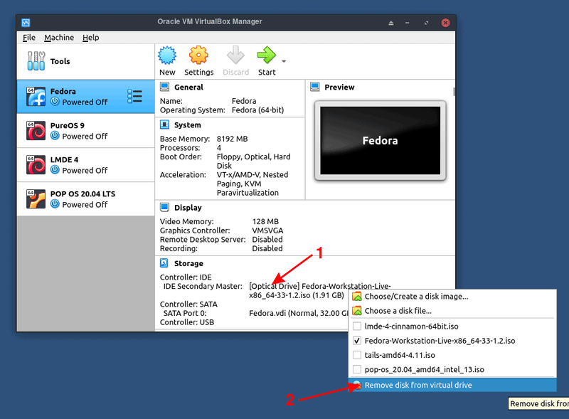 从光驱中移走 Fedora ISO