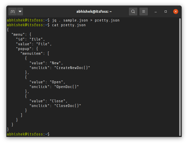 Pretty printing JSON file in Linux Terminal