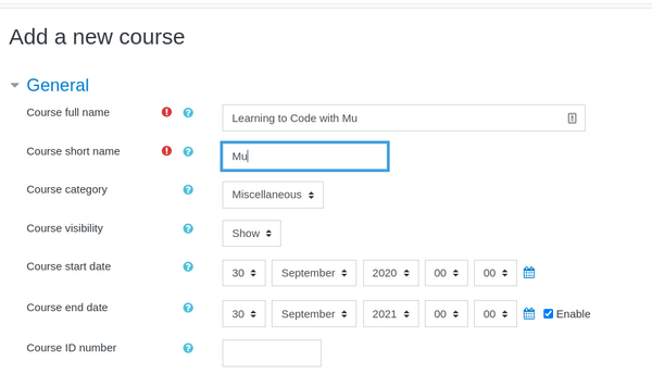 在 Moodle 中添加课程选项