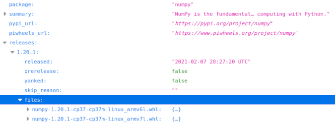 JSON files available in piwheels