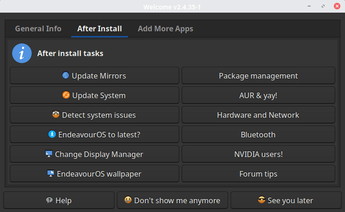 EndeavourOS after install