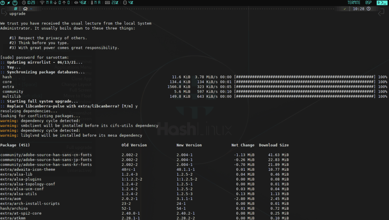 upgrading hash linux