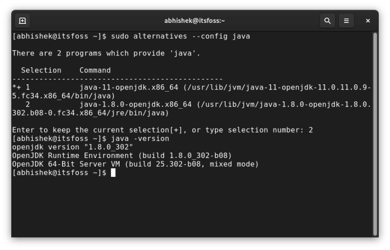 Switching between installed Java versions