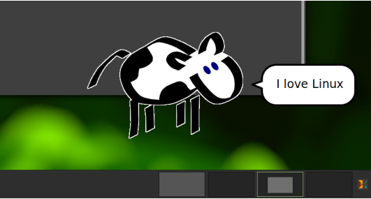 A cartoon cow has a speech bubble that reads “I love Linux”