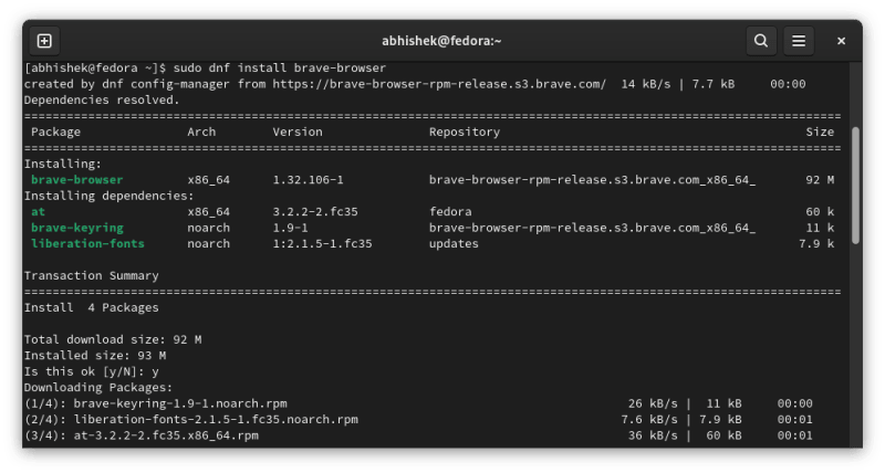 Installing Brave Browser in Fedora