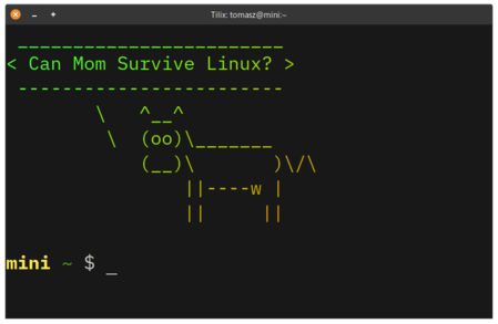 Cowsay “Can Mom Survive Linux?”