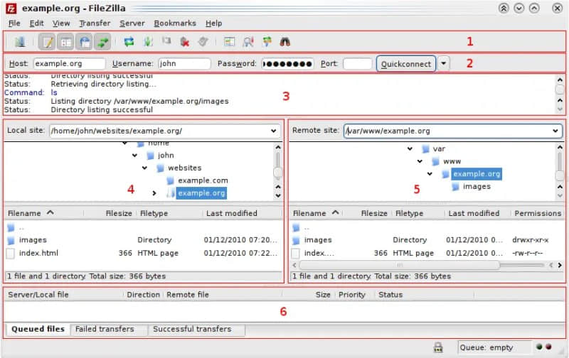 FileZilla Window Layout | image credit