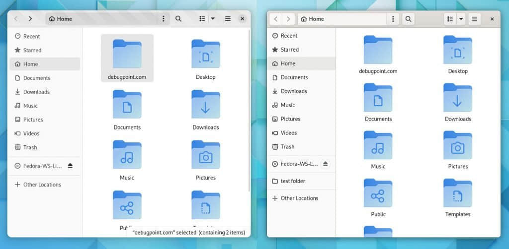 GNOME Files 43 and 42 – Light Mode Comparison