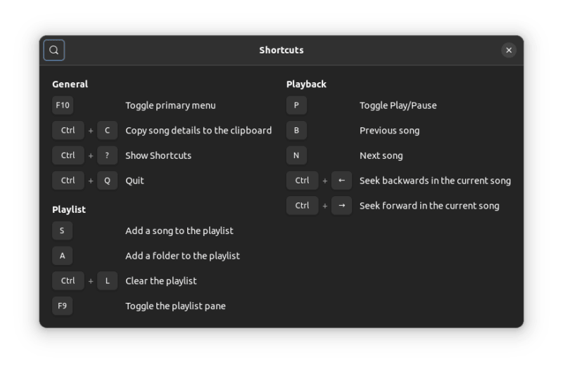 amberol keyboard shortcuts