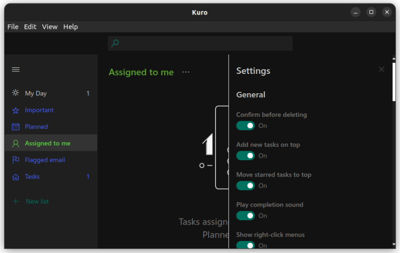 kuro todo settings