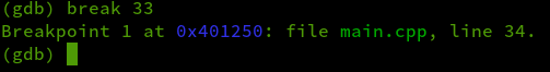 gdb output breakpoint added