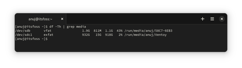 Use df command to list mounted USB drives