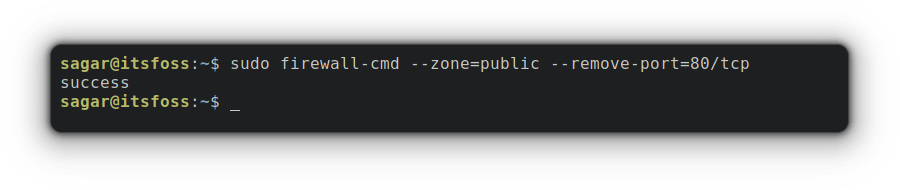 sudo firewall-cmd –zone=public –remove