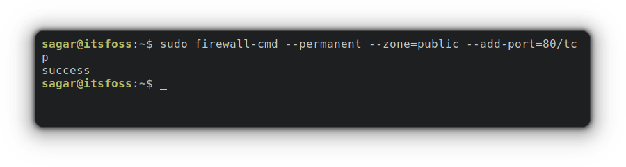 sudo firewall-cmd –permanent –zone=public