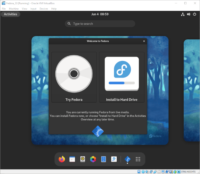 VirtualBox Fedora installer