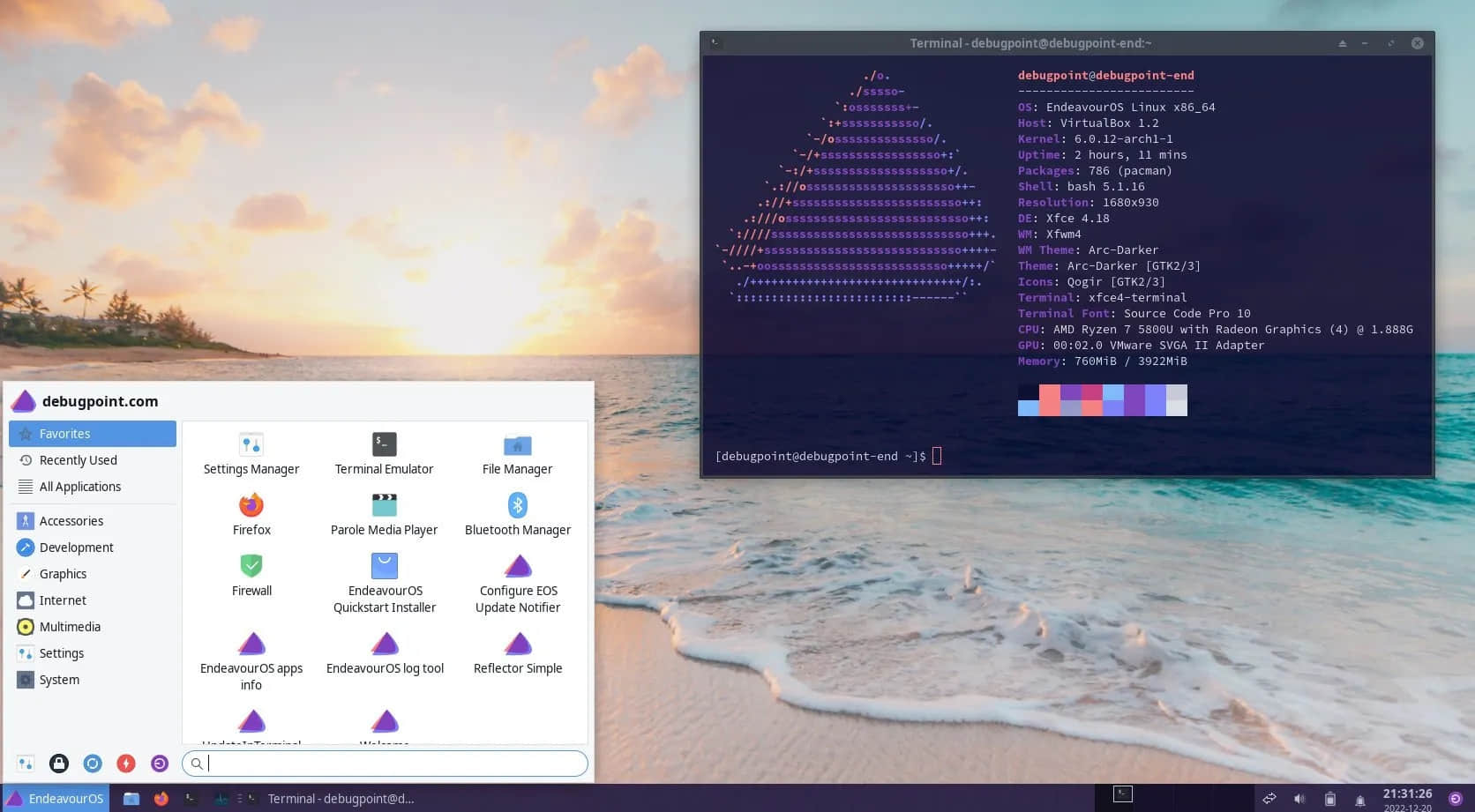 具备 Xfce 桌面的 EndeavourOS