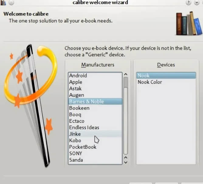 Calibre welcome wizard
