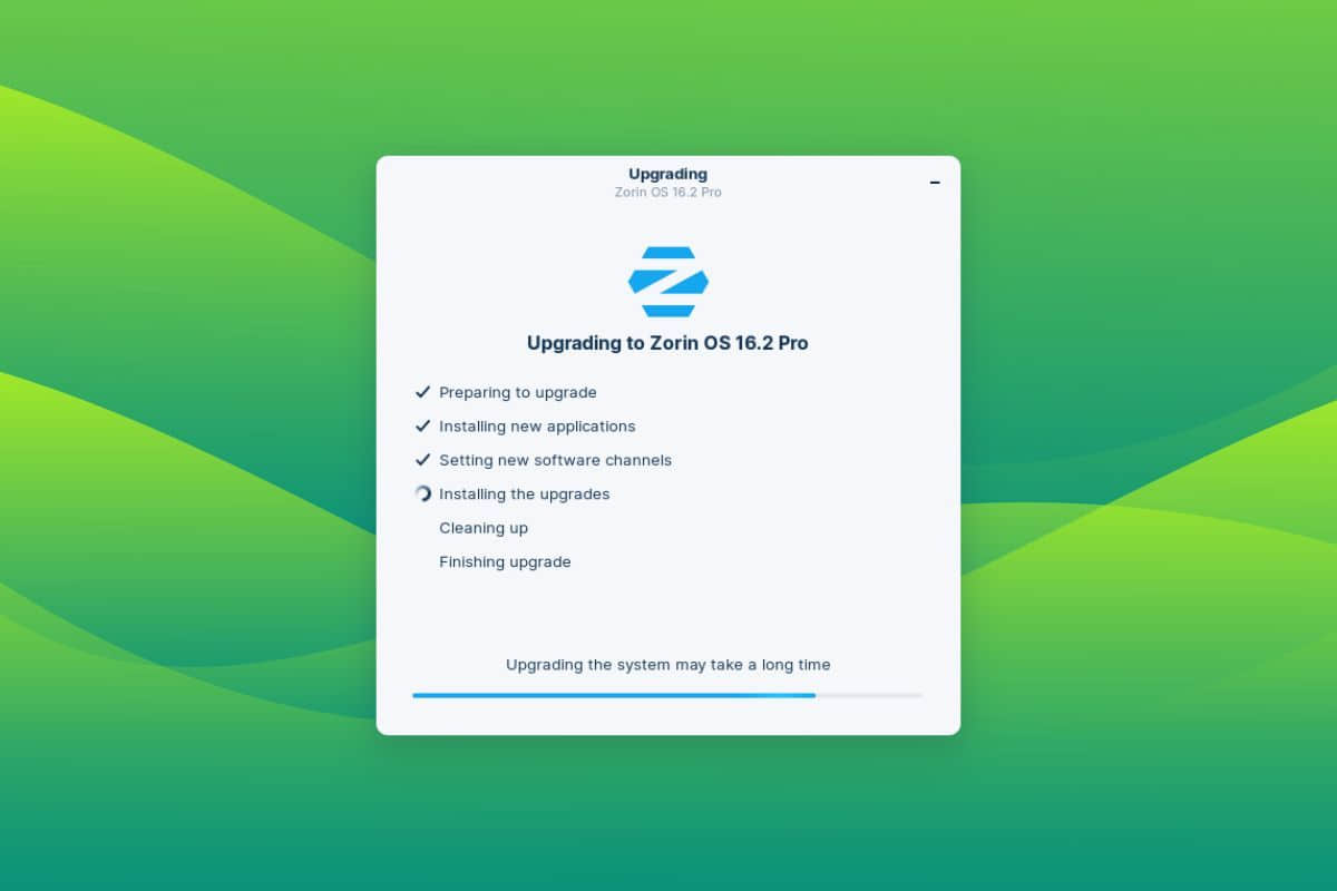 a screenshot of the zorin os updater’s upgrade progress screen