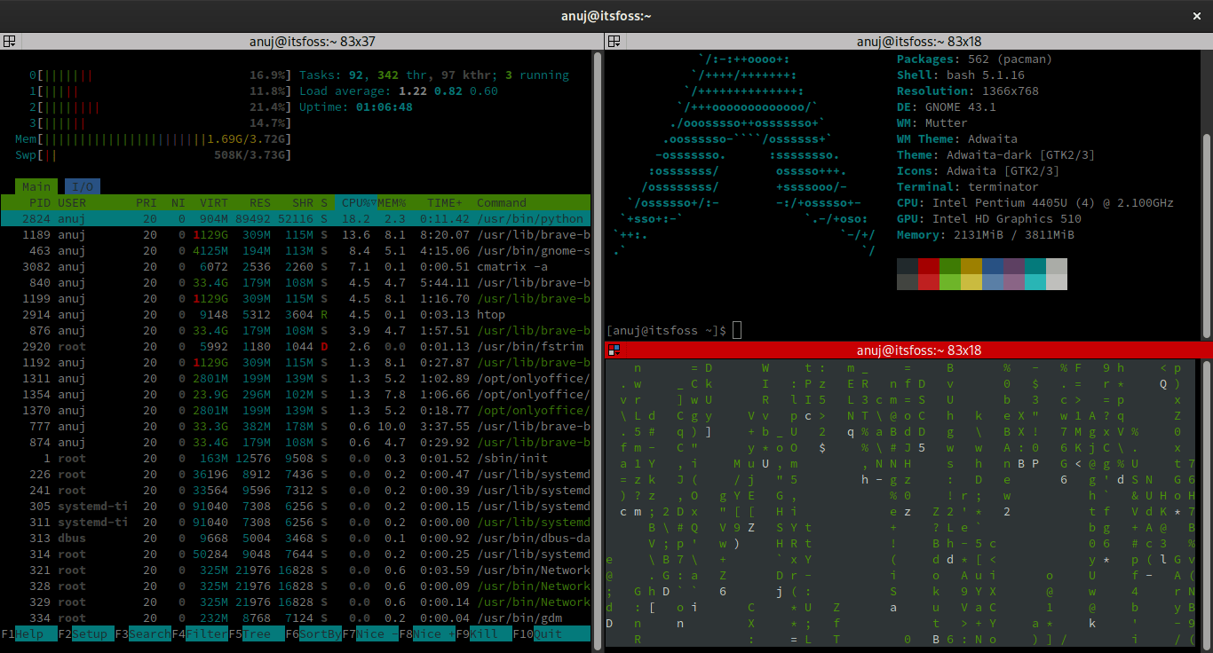 terminator htop neofetch cmatrix