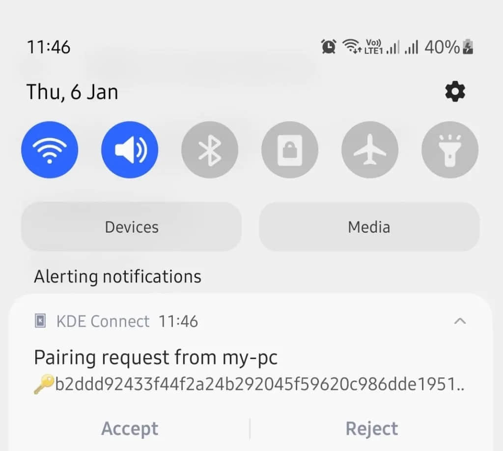 KDE Connect 的配对请求