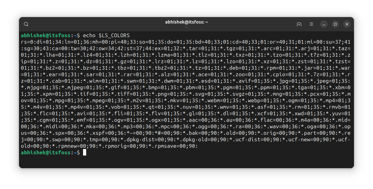 Value of the LS_COLORS env variable in Ubuntu