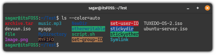 Use  –color=auto flag with the ls command to get the colored output