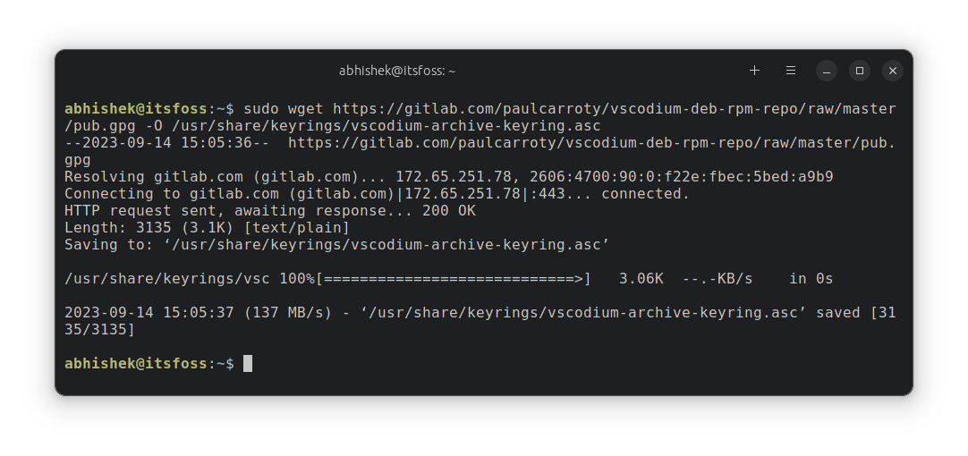 Adding the GPG signature key for VSCodium repository